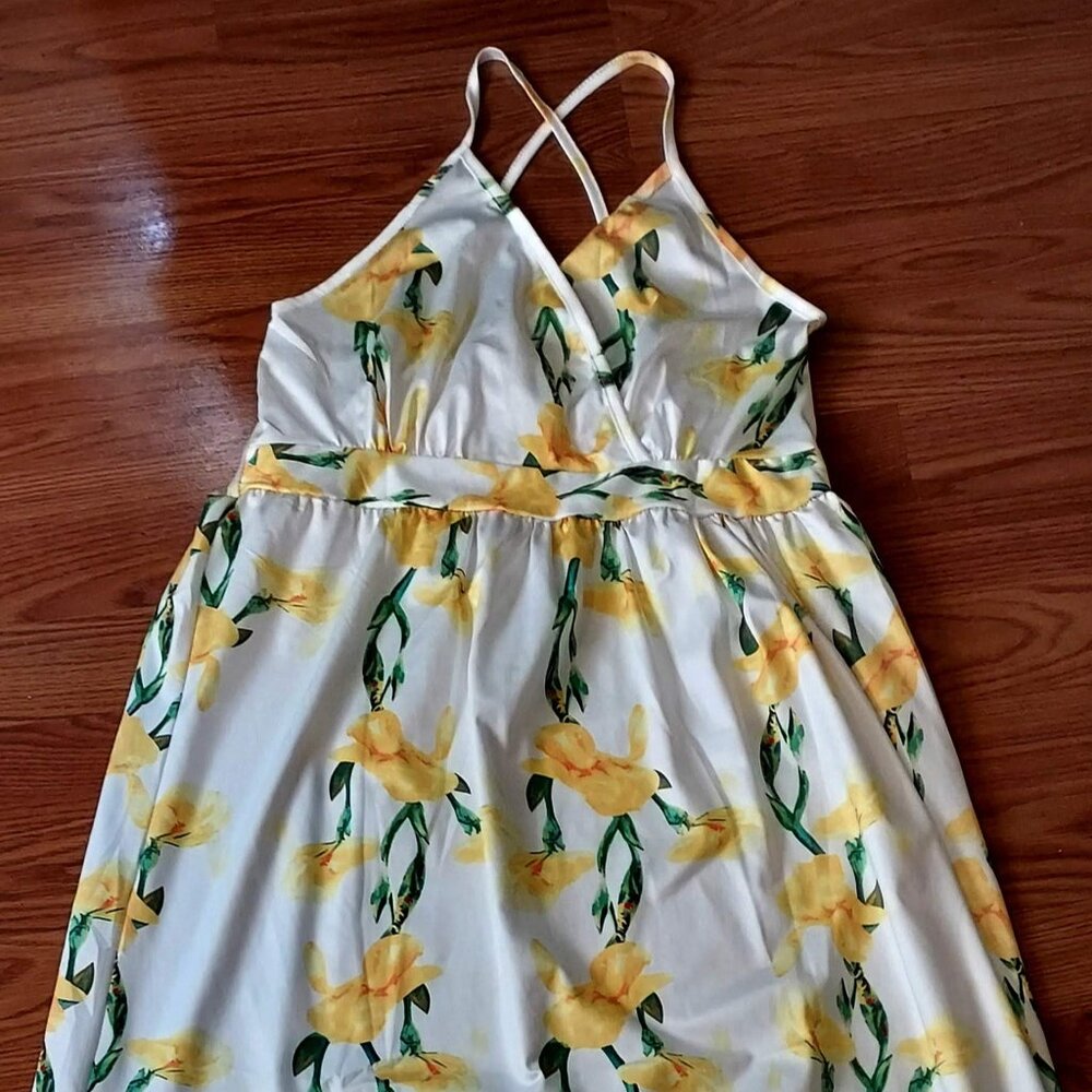 Gulang Womans Maxi Summer Foral Sleeveless Dress Yellow, White,  Green Sz XL